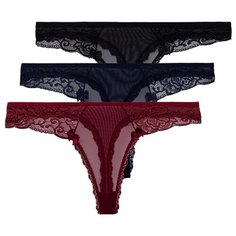 Magic lady Набор трусов стринги с низкой посадкой, 3 шт., размер 42-44, черный/темно-синий/бордовый