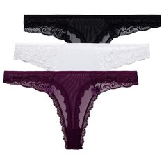 Magic lady Набор трусов стринги с низкой посадкой, 3 шт., размер 42-44, белый/черный/фиолетовый