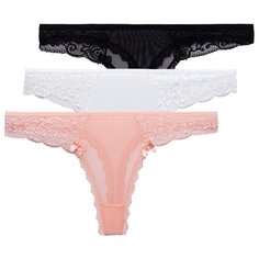 Magic lady Набор трусов стринги с низкой посадкой, 3 шт., размер 42-44, белый/черный/персик