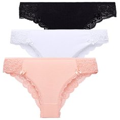 Magic lady Набор трусов слипы средней посадки с кружевом, 3 шт., размер 42-44, белый/черный/персик