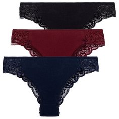 Magic lady Набор трусов слипы средней посадки с кружевом, 3 шт., размер 42-44, черный/темно-синий/бордовый