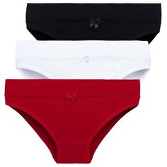 Magic lady Набор трусов слипы средней посадки, 3 шт., размер 42, белый/черный/красный
