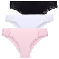 Magic lady Набор трусов слипы средней посадки с кружевом, 3 шт., размер 42-44, белый/черный/розовый
