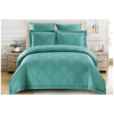 Постельное белье семейное Cleo Soft cotton 021-SC, жаккард, 50 х 70 и 70 х 70 см, аквамарин