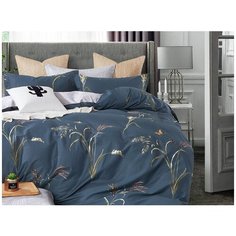 Постельное белье 2-спальное Cleo Satin de Luxe 626-SK, сатин, 70 х 70 см, белый/синий