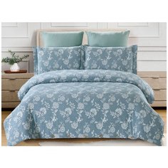 Постельное белье семейное Cleo Cotton jacquard 014-CJ, сатин-жаккард, 50 х 70 и 70 х 70 см, голубой