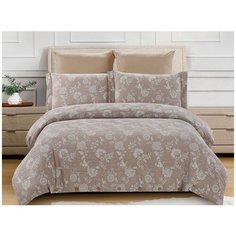 Постельное белье семейное Cleo Cotton jacquard 015-CJ, сатин-жаккард, 50 х 70 и 70 х 70 см, бежевый