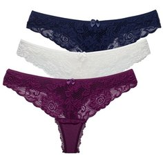 Magic lady Набор трусов стринги с кружевными вставками, 3 шт., размер 42-44, шампань/темно-синий/фиолетовый
