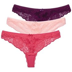 Magic lady Набор трусов стринги с кружевными вставками, 3 шт., размер 42-44, коралловый/персик/бордовый