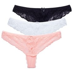 Magic lady Набор трусов стринги с кружевными вставками, 3 шт., размер 44-46, белый/черный/персик