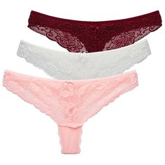 Magic lady Набор трусов стринги с кружевными вставками, 3 шт., размер 42-44, шампань/персик/бордовый