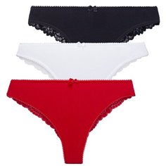 Magic lady Набор трусов бразильяна средней посадки с кружевом, 3 шт., размер 42-44, черный/белый/красный