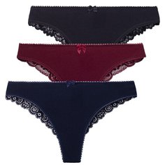 Magic lady Набор трусов бразильяна средней посадки с кружевом, 3 шт., размер 42-44, черный/темно-синий/бордовый
