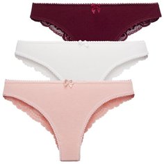 Magic lady Набор трусов бразильяна средней посадки с кружевом, 3 шт., размер 44-46, шампань/персик/бордовый