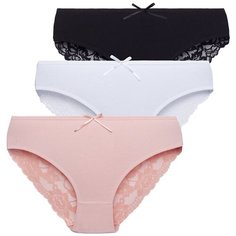 Magic lady Набор трусов слипы средней посадки с кружевом, 3 шт., размер 48, белый/черный/персик
