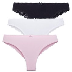 Magic lady Набор трусов бразильяна средней посадки с кружевом, 3 шт., размер 42-44, белый/черный/розовый