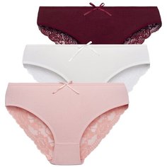Magic lady Набор трусов слипы средней посадки с кружевом, 3 шт., размер 50, шампань/персик/бордовый