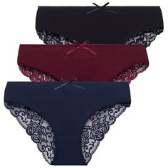 Magic lady Набор трусов слипы средней посадки с кружевом, 3 шт., размер 48, черный/синий/бордовый