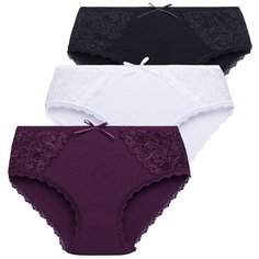 Magic lady Набор трусов слипы средней посадки с кружевом, 3 шт., размер 52, черный/белый/фиолетовый
