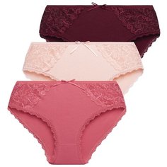 Magic lady Набор трусов слипы средней посадки с кружевом, 3 шт., размер 52, коралловый/персик/бордовый