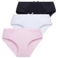 Magic lady Набор трусов слипы средней посадки с кружевом, 3 шт., размер 46, белый/черный/розовый