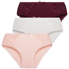 Magic lady Набор трусов слипы средней посадки с кружевом, 3 шт., размер 52, шампань/персик/бордовый