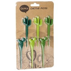 Qualy Набор шпажек для канапе Cactus, 6 шт., зелeный