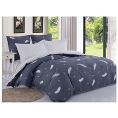 Постельное белье 2-спальное Cleo 760-SK, сатин, сатин, 70 х 70 см, темно-синий/серый