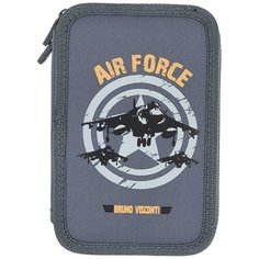 Пенал на молнии ТЕМНО-СЕРЫЙ "МИЛИТАРИ AIR FORCE", ДВА ОТДЕЛЕНИЯ, 200 х 130ММ Bruno Visconti