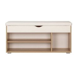 Тумба для обуви Лайт 08.58, размер Ш 105.5 х Г 31.5 х В 51 см, цвет Дуб Сонома, Белая гладкая 101, экокожа (Гранд Белый) Mobi