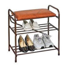 Банкетка-этажерка для обуви 2-х ярусная с мягким сиденьем (коричневый) Violet