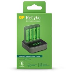Зарядное устройство USB для аккумуляторных батарей GP B4D45 + докстанция-дисплей+ аккумулятор 4шт. АА 2100 мАч