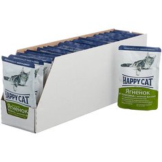 Влажный корм для кошек Happy Cat с ягненком, с телятиной, с зелёной фасолью 22 шт. х 100 г (кусочки в желе)