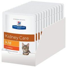 Влажный корм для кошек Hills Prescription Diet k/d, при проблемах с почками, с курицей 12 шт. х 85 г (кусочки в соусе)