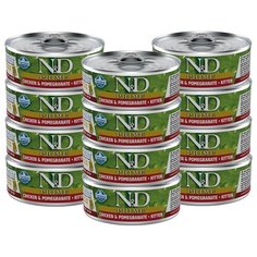 Влажный корм для котят, беременных и кормящих кошек Farmina N&D, для, беззерновой, с курицей, с гранатом 12 шт. х 80 г