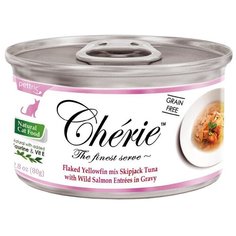 Влажный корм для кошек Pettric Cherie, беззерновой, c полосатым тунцом, с тунцом, с лососем 80 г (кусочки в соусе)