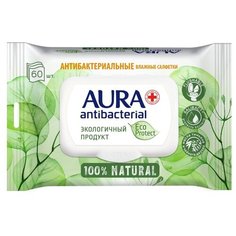 Влажные салфетки Aura ECO Protect Flushable антибактериальные, 60 уп.