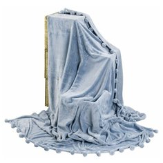 Плед EL CASA с помпонами 150 х 200 см, серо-голубой