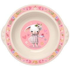 Тарелка Пластишка глубокая с декором, бежевый/розовый/овечка