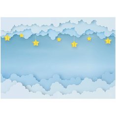 Фотообои винил на флизелиновой основе детские Мануфактура Интерьерных Решений Облака и звезды 3.8х2.7м голубой