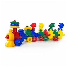 Игрушка-каталка СТРОИМ ВМЕСТЕ СЧАСТ ДЕТСТВО Паровоз с индейцами 2 вагона Строим вместе счастливое детство