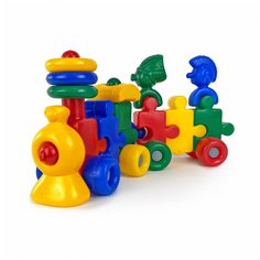 Игрушка-каталка СТРОИМ ВМЕСТЕ СЧАСТ ДЕТСТВО Паровоз с индейцами 1 вагон Строим вместе счастливое детство