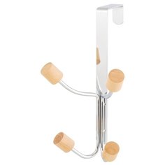 Вешалка на дверь 11х10х18,5 см EL Casa Хром с 4 крючками с деревянными наконечниками