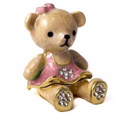 Шкатулка-фигурка декоративная интерьерная в стиле Фаберже (Faberge), статуэтка сувенирная коллекционная "Мишка Тедди в розовом платье", интерьер, декор, винтаж, ювелирные украшения, бижутерия, сувениры, подарки. Ручная работа, пьютер, эмаль, позолота, Keren Kopal