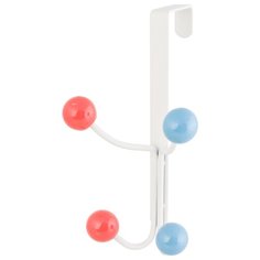 Вешалка на дверь 11х11х19 см EL Casa Белая с 4 крючками с цветными пластиковыми шариками красными синими