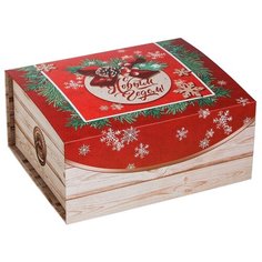Коробка подарочная Дарите счастье Зима - пора чудес 25 х 11 х 20 см красный/бежевый