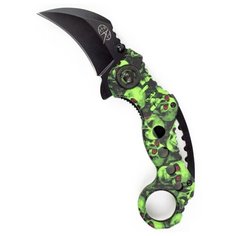 Складной нож Pirat "Керамбит", черный с зеленым рисунком, длина клинка 6.2 см