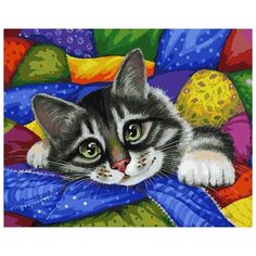 Картина по номерам Белоснежка "Котик в лоскутках", 40x50 см