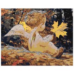 Картина по номерам Живопись по Номерам "Мальчик-ангелочек с кленовым листом", 40x50 см