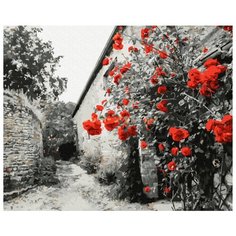 Картина по номерам Molly 40х50 см Красные розы на каменной стене